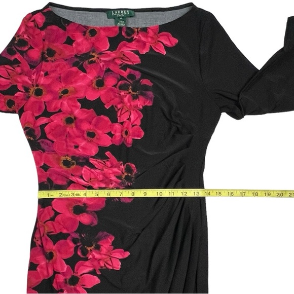 Lauren Ralph Lauren Ruched Side Three Quarter Sleeved Lined Floral Dress Sz: 10 - Picture 4 of 9